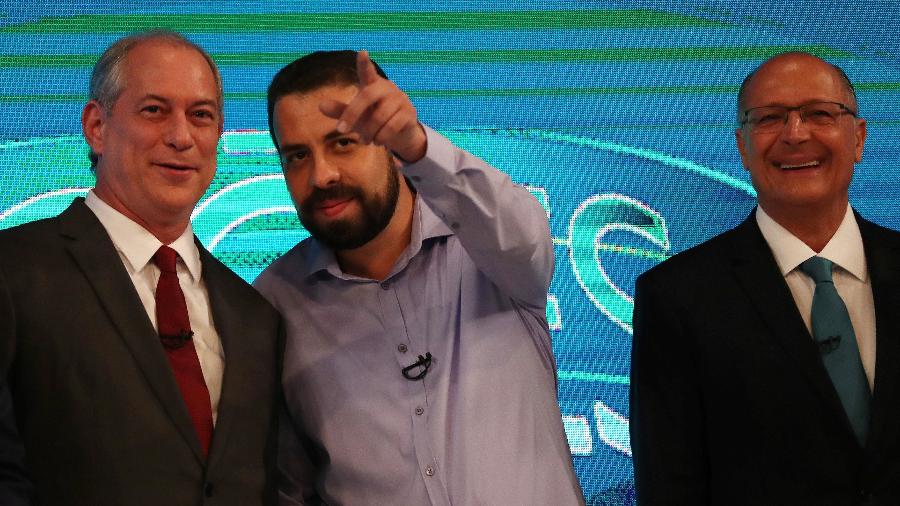Os candidatos a presidente na eleição de 2018, da esquerda para a direita na foto, Ciro Gomes (PDT), Guilherme Boulos (PSOL) e Geraldo Alckmin (PSDB) - 4.out.2018 - Ricardo Moraes/Reuters