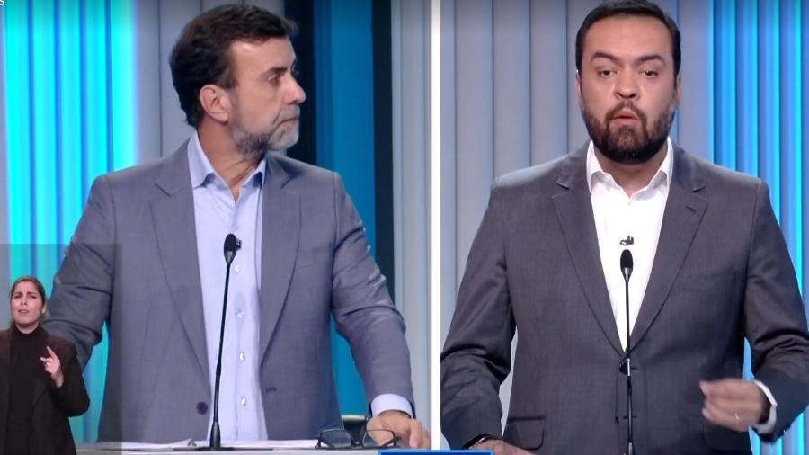 28.set.2022 - Marcelo Freixo (PSB) e o governador Cláudio Castro (PL) em confronto direto no debate da TV Globo - Reprodução/ TV Globo