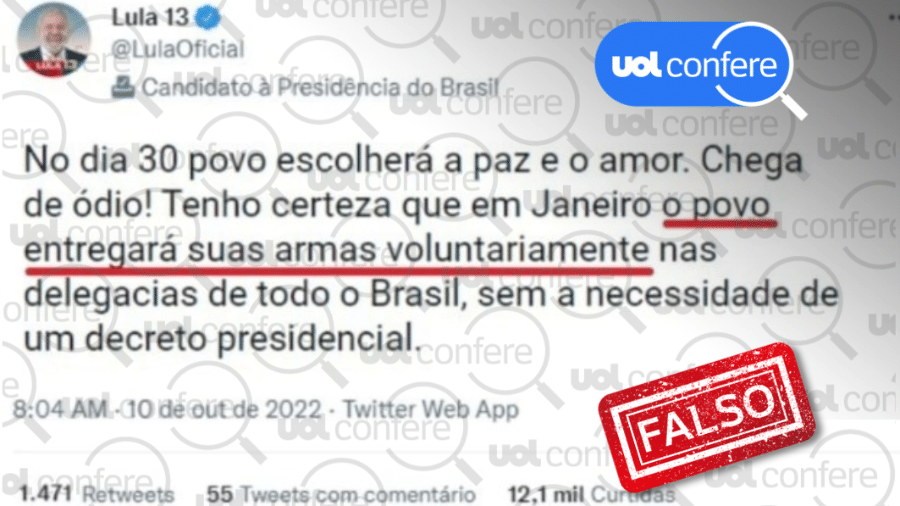 10.out.2022 -  A publicação não foi encontrada no Twitter do candidato Luiz Inácio Lula da Silva (PT) - Arte/UOL sobre Reprodução