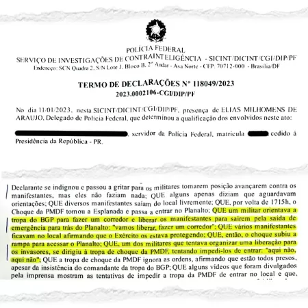Trecho do depoimento de servidor da PF sobre a atuação de militares na depredação do Palácio do Planalto - Reprodução - Reprodução