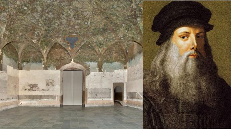 Imagem da sala Sala delle Asse (Room of Wooden Boards), pintada por Leonardo da Vinci, sendo restaurada em 2019 Imagem da sala Sala delle Asse (Room of Wooden Boards), pintada por Leonardo da Vinci, sendo restaurada em 2019