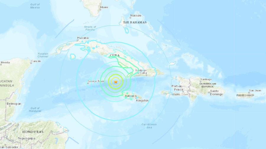 Serviço Geológico dos Estados Unidos (USGS) gerou alerta de tsunami na região do Caribe após terremoto de 7,7 na escala Richter - Reprodução/USGS