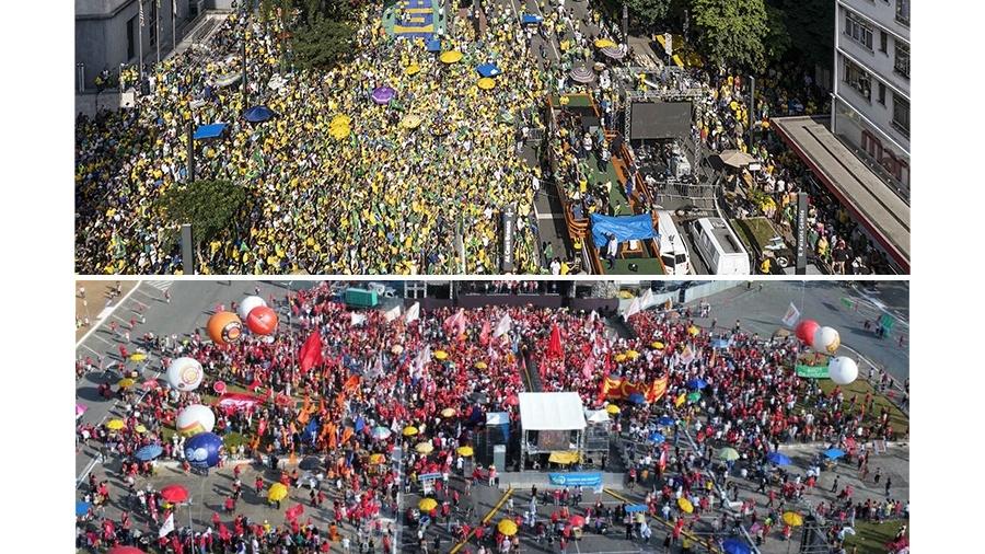 Protestos em SP:  Ato de apoiadores de Bolsonaro X Ato das centrais sindicais com o Lula - Guilherme Galdolfi/Futura Press/Estadão Conteúdo/Eduardo Knapp/Folhapress