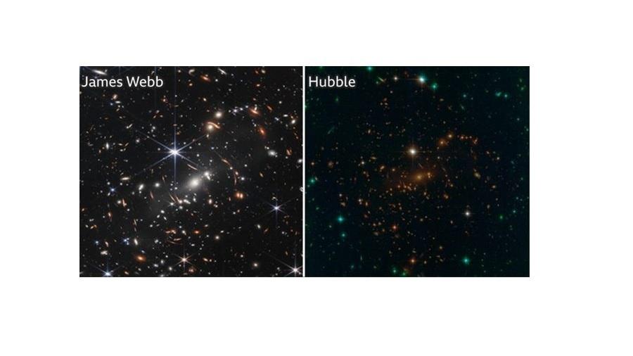 Ambos capturaram imagens de um aglomerado de galáxias conhecido como SMACS 0723, que podem ajudar a revelar as origens das galáxias e estrelas. - Reprodução/Nasa
