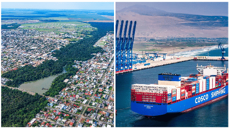 Estudo pretende viabilizar conexão ferroviária entre Lucas do Rio Verde (MT) ao porto de Chancay, no Peru - Reprodução/Wikipedia/Cosco