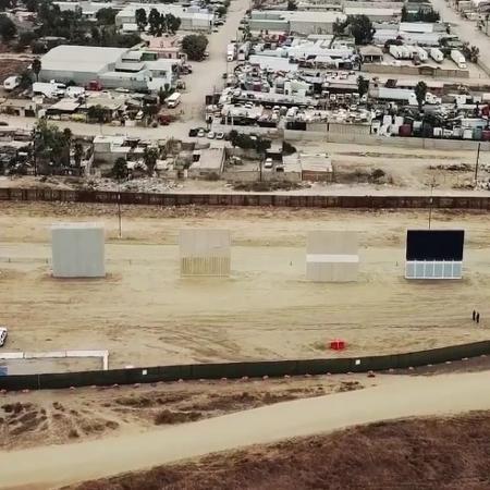 Protótipos para o muro de fronteira que o presidente Donald Trump prometeu erguer na fronteira sul dos EUA - NYT