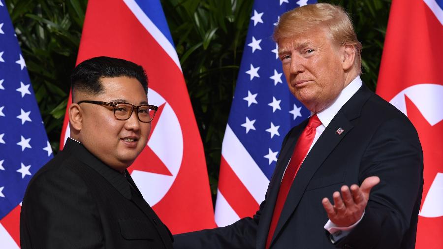 11.jun.2018 - Presidente Donald Trump e o líder norte-coreano, Kim Jong-un - Saul Loeb/AFP