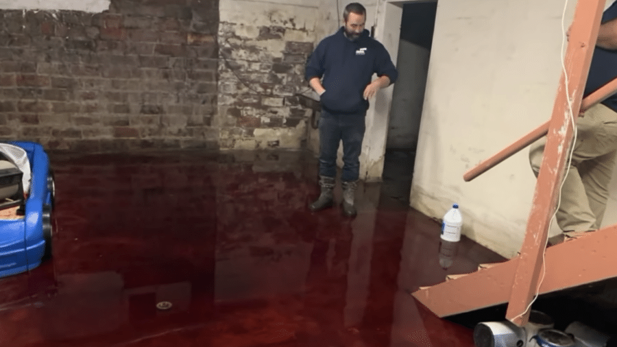 Porão da família Lestina ficou inundada com sangue vindo de abatedouro vizinho nos EUA - Reprodução de vídeo