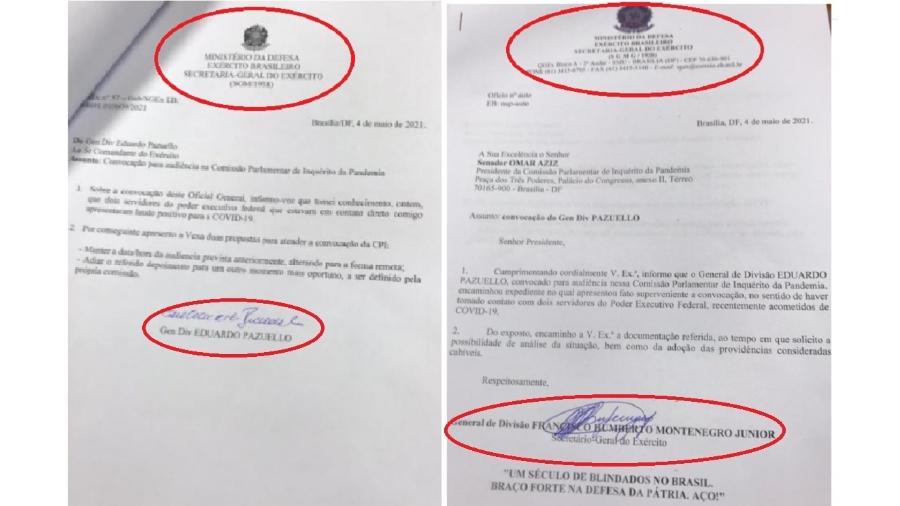 Pedido de Pazuello ao Comando do Exército para que seu depoimento fosse adiado e e o envio da solicitação à CPI pela Secretaria Geral da Força. Tudo vergonhoso! - Reprodução