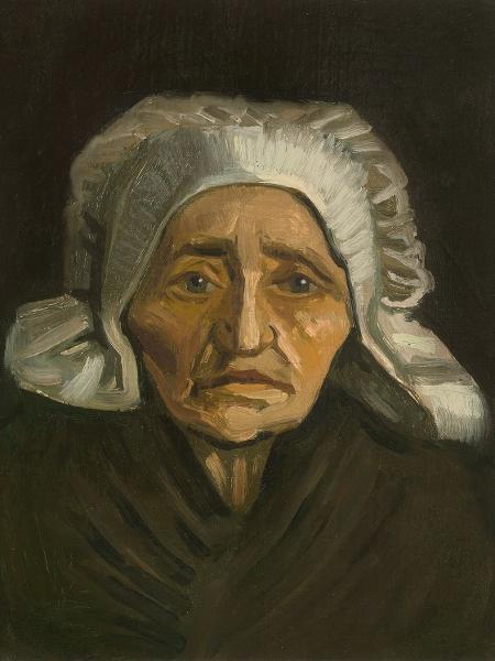 Tela "Tête de paysanne à la coiffe blanche", de Vicent Van Gogh (1884)