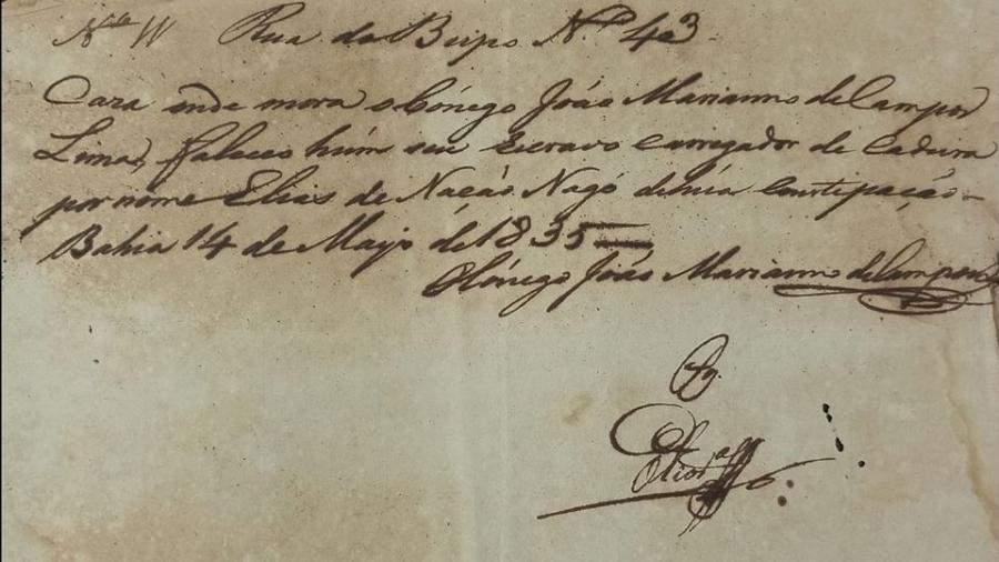 Pedido à Santa Casa para buscar o corpo de um escravizado para sepultar no cemitério em 14 de maio de 1835