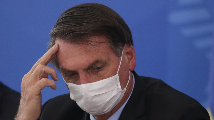 20.mar.2020 - O presidente Jair Bolsonaro em coletiva sobre o novo coronavírus - Andre Coelho/Getty Images