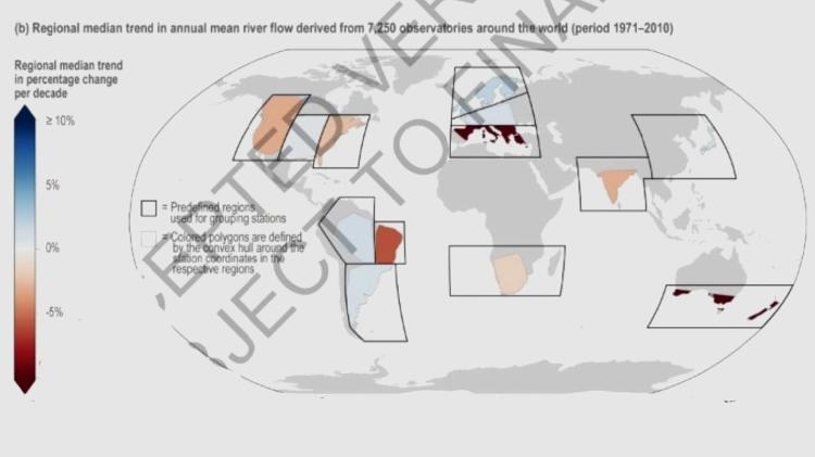 Mapa publicado no relatório do IPCC colocando Nordeste como área que está secando - IPCC/Reprdoução - IPCC/Reprdoução