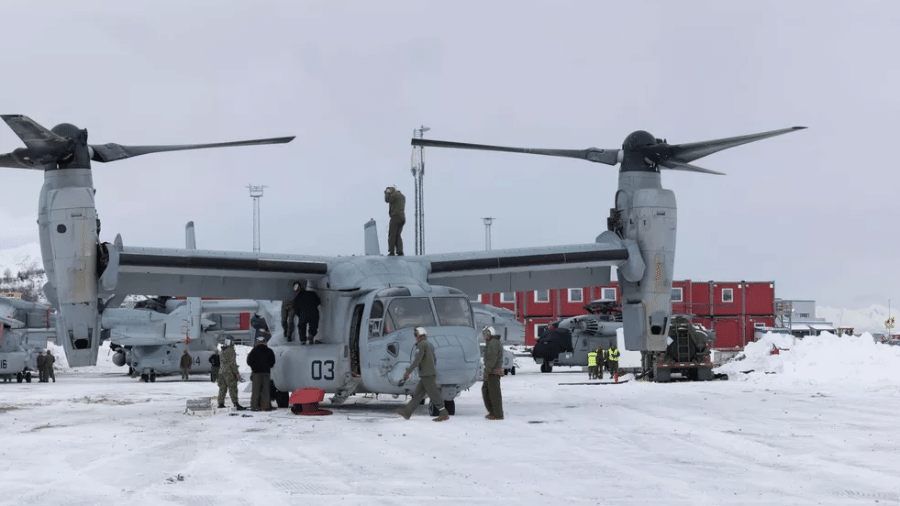 O avião US OSPREY "foi declarado desaparecido às 08h26 (14:26 no horário de Brasília) no sul de Bodø", na Noruega - Forças Armadas da Noruega