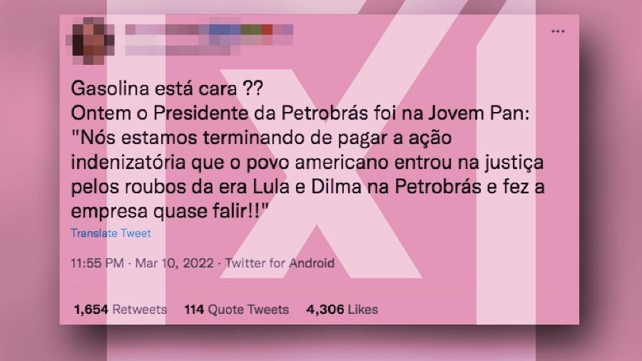 24.mar.2022 - É falsa a postagem que relaciona o aumento da gasolina ao pagamento de uma indenização da Petrobras ao Departamento de Justiça dos EUA  - Projeto Comprova