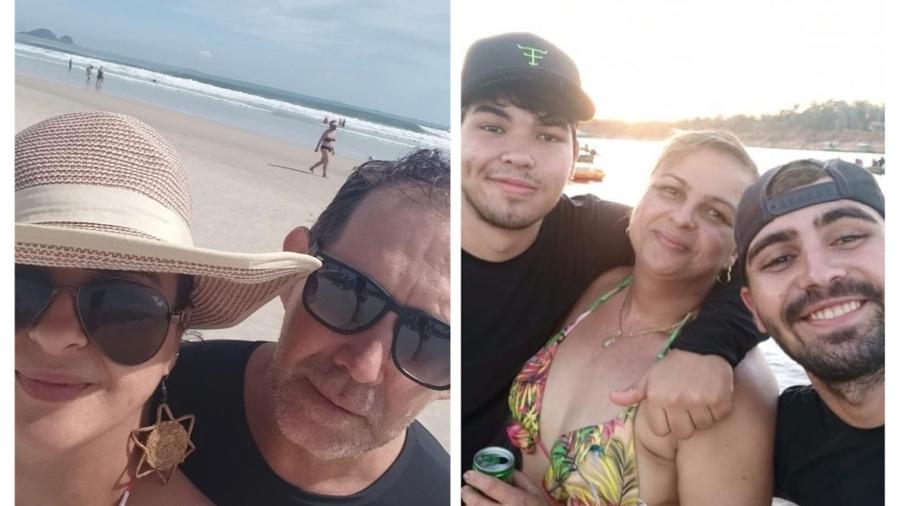 A policial penal Luciene Pedrozo em dois momentos: com o marido, Luiz Santos, e com os filhos, Yan Luiz e Kayky Bruno - Reprodução/Facebook