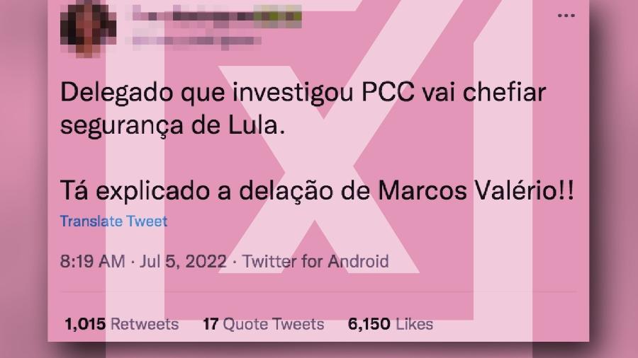 22.jul.2022 - É enganosa publicação que cita suposta relação entre a escolha do delegado Alexsander Castro Oliveira, da PF, para a segurança do pré-candidato do PT à Presidência da República, Luiz Inácio Lula da Silva, e a delação do empresário Marcos Valério, divulgada pela revista Veja, em julho de 2022.  - Projeto Comprova