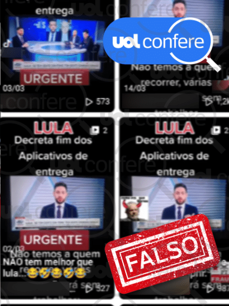 14.abr.2023 - É falso que Lula decretou fim dos aplicativos de entrega - Arte/UOL Confere sobre Reprodução 
