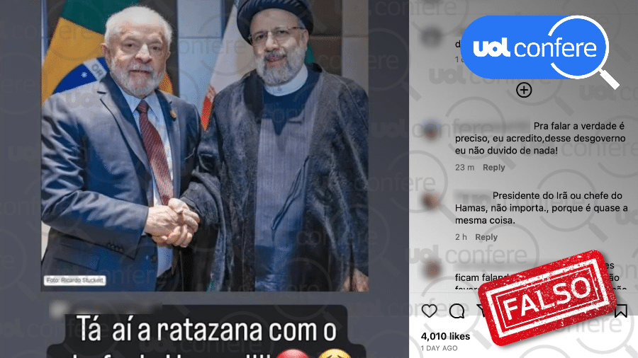 11.out.2023 - A foto tirada por Ricardo Stuckert mostra Lula ao lado do presidente iraniano