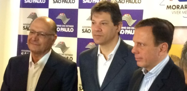 Alckmin (à esq.), o prefeito de São Paulo, Fernando Haddad (centro), e Doria - Janaina Garcia/UOL