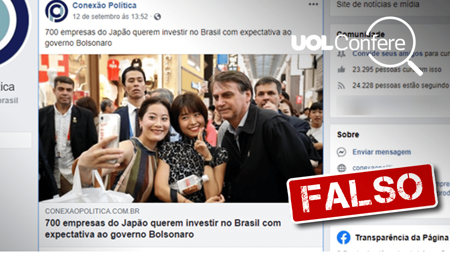 4.out.2019 - Post traz dado falso de que 700 empresas japonesas querem investir no Brasil devido a reformas planejadas pelo governo Bolsonaro - Arte/UOL