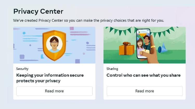 Novo centro de privacidade da Meta (em inglês) tem imagens para facilitar compreensão - Reprodução - Reprodução