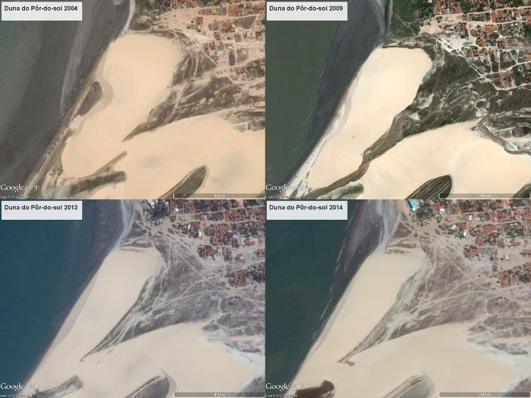 Imagens de 2004 a 2014 mostram perda de areia da duna do Pôr do Sol