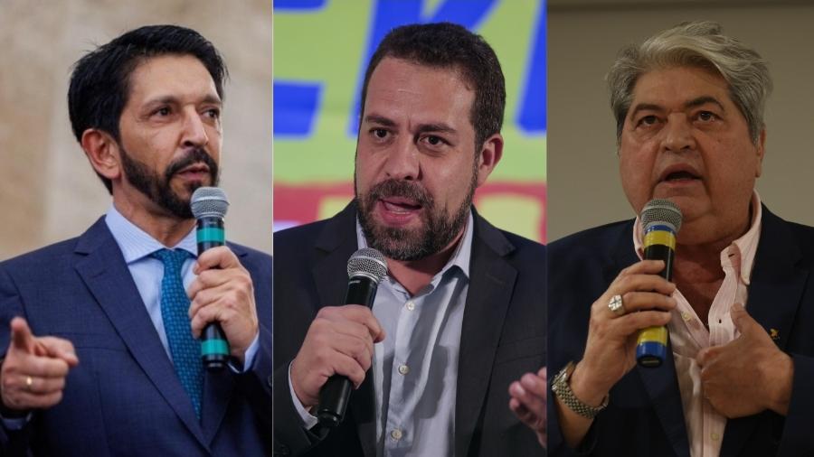 Pré-candidatos à Prefeitura de São Paulo, Ricardo Nunes, Guilherme Boulos e Datena - Edson Lopes Jr/Secom, Danilo Verpa/Folhapress e Zanone Freissat/Folhapress