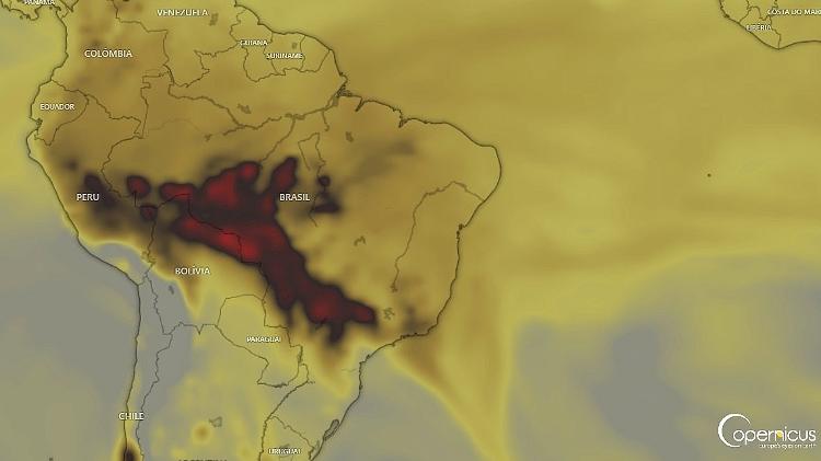 Mapa de satélite mostra nuvem gigante com concentração de CO pelo país na sexta (23)