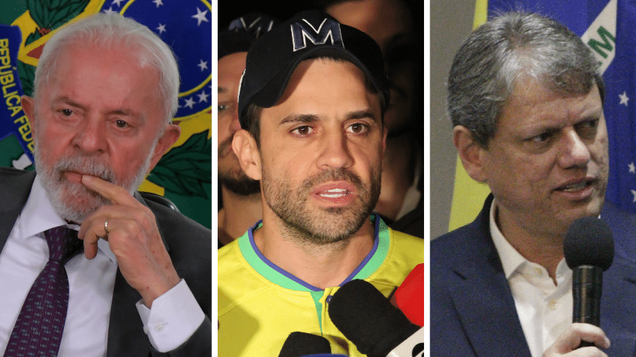 Lula (PT), Pablo Marçal (PRTB) e Tarcísio de Freitas (Republicanos)