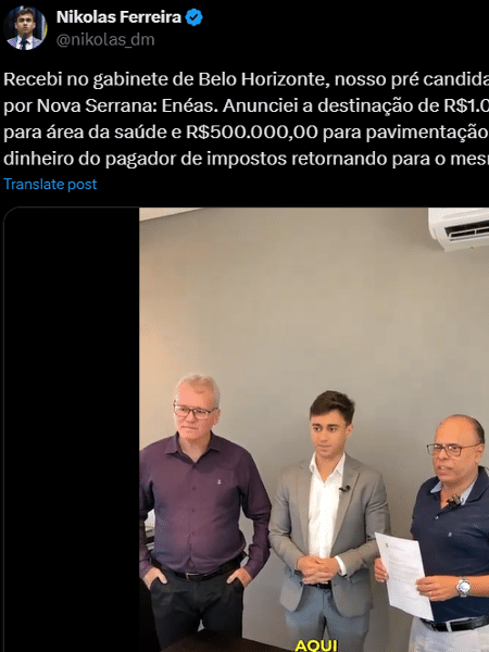 Nikolas anunciou emendas para o município após receber o tio Éneas no gabinete Nikolas anunciou emendas para o município após receber o tio Éneas no gabinete