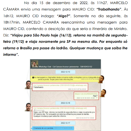 Troca de mensagens entre Mauro Cid e Marcelo Câmara, ex-assessor do ex-presidente Jair Bolsonaro