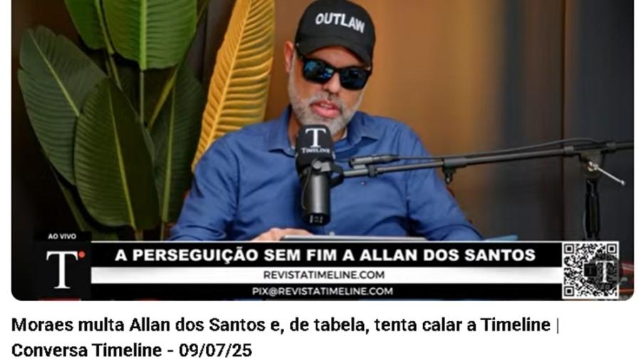 Allan dos Santos durante live, após Moraes multá-lo por descumprir proibição de usar redes sociais Allan dos Santos durante live, após Moraes multá-lo por descumprir proibição de usar redes sociais