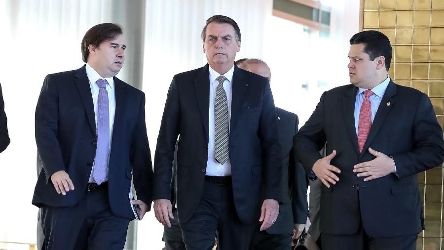  O presidente Jair Bolsonaro com os presidente do STF, Dias Toffoli, da Câmara, Rodrigo Maia, e do Senado, Davi Alcolumbre - Marcos Corrêa- 28.mai.2019/PR