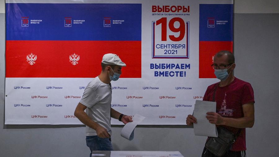 19.set.2021 -  Cidadãos votam no último dia das eleições parlamentares russas - Arun Sankar/AFP