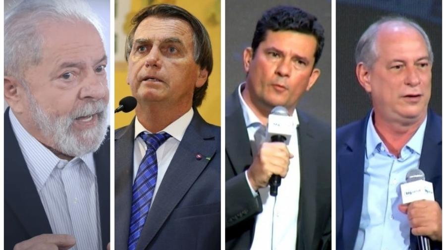 Lula, Bolsonaro, Moro e Ciro Gomes - Reprodução, Cleber Clauber Caetano/PR, e Reprodução