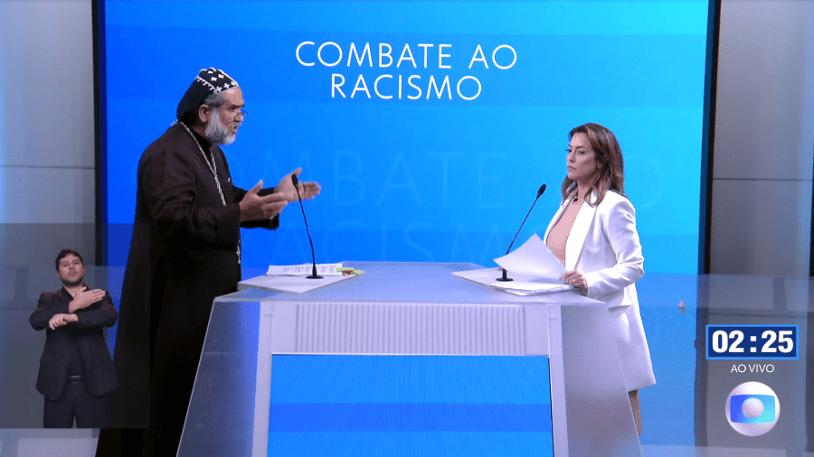 Padre Kelmon (PTB) responde Soraya Thronicke (União Brasil) no debate entre candidatos à Presidência da República - Reprodução/TV Globo