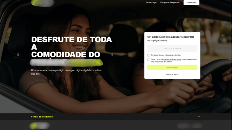 Captura de tela de um dos sites falsos que se passam por concessionária de pedágio