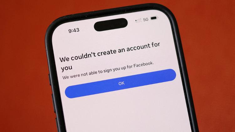 Mensagem de erro que aparece no Facebook quando um menor de 16 anos tenta criar uma conta na Austrália