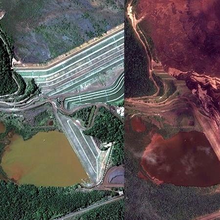 Barragem 1 da Vale em Brumadinho: antes e depois de se romper - Digital Globe/Reuters