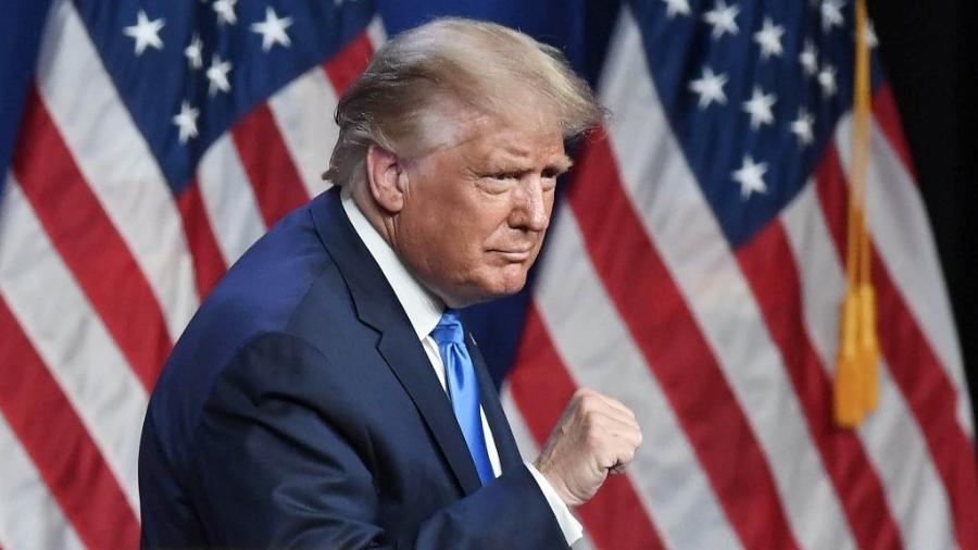 O presidente dos EUA, Donald Trump, no primeiro dia da convenção nacional do Partido Republicano - David T. Foster III/POOL/AFP