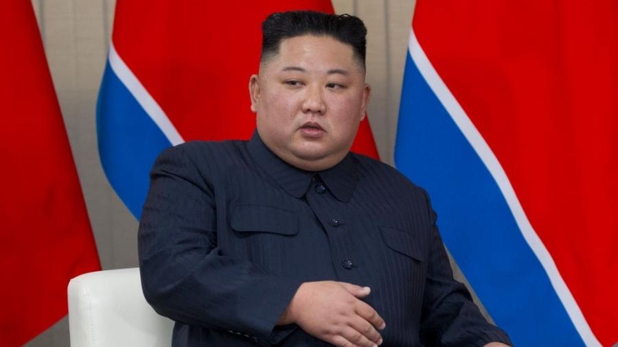 25.abr.2019 - O ditador da Coreia do Norte, Kim Jong-un, durante encontro com o presidente da Rússia, Vladimir Putin - Mikhail Svetlov/Getty Images