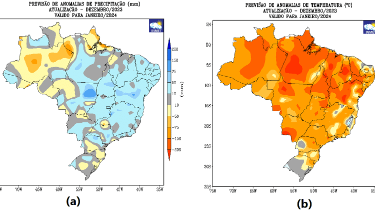 Mapa do Inmet para janeiro de 2024