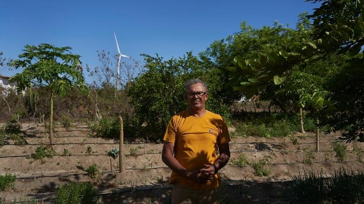 Francisco Clemente Ferreira em meio a sua plantação de orgânicos, que poderá ser desfeita para dar lugar às eólicas
