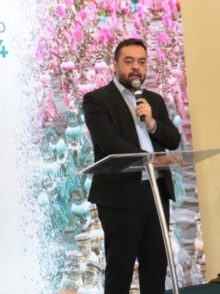 Cláudio Castro durante cerimônia de anúncios dos investimentos para o Carnaval de 2024