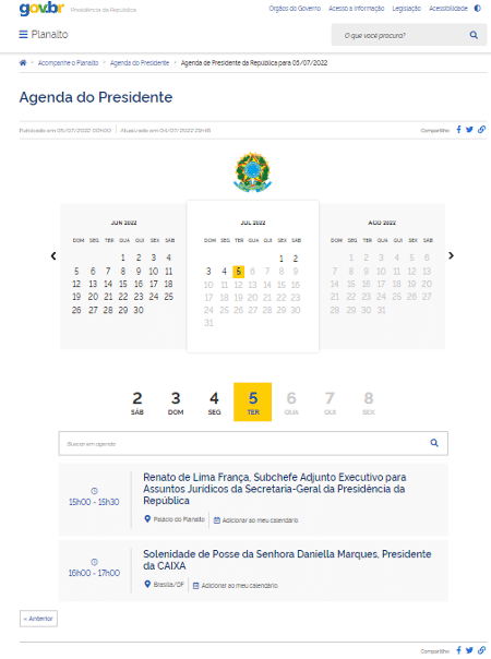 Agenda pública do ex-presidente Jair Bolsonaro em 5 de julho de 2022