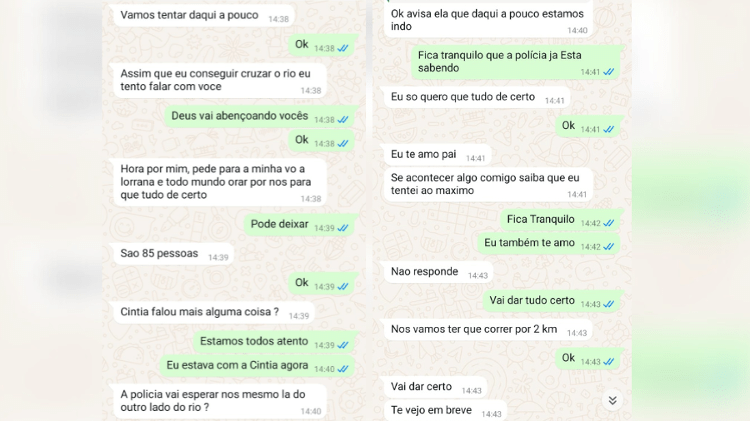 Prints de conversa entre Phelipe e o pai, antes da fuga, no sábado