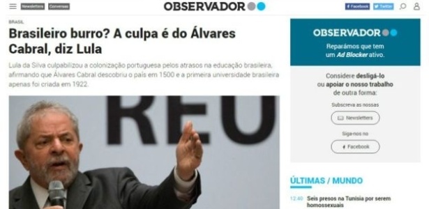 O portal Observador, um dos principais de Portugal, ironizou o assunto - Reprodução