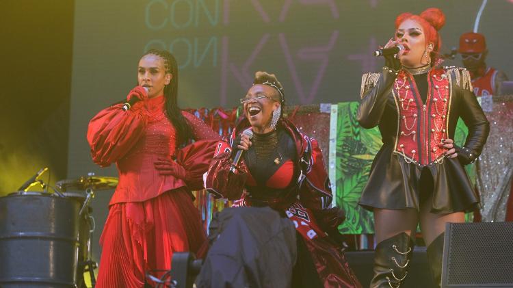 27.set.2019 - Linn da Quebrada, Karol Conka e Gloria Groove em show no Rock in Rio - Marcelo Sá Barretto/Brasil News - Marcelo Sá Barretto/Brasil News