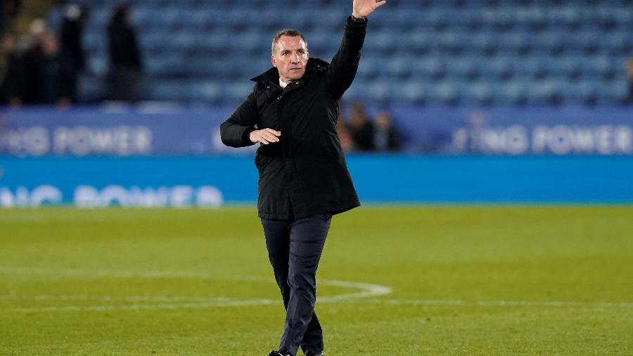 Técnico do Leicester City, Brendan Rodgers, durante partida contra o Birmingham City pela Copa da Inglaterra - 